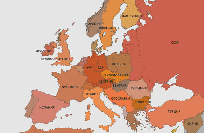 Карта европы 1945 года политическая